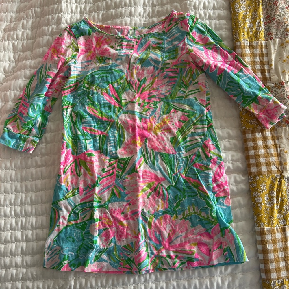 Lilly Pulitzer Girls Pink Green Blue Tropical Print Dress